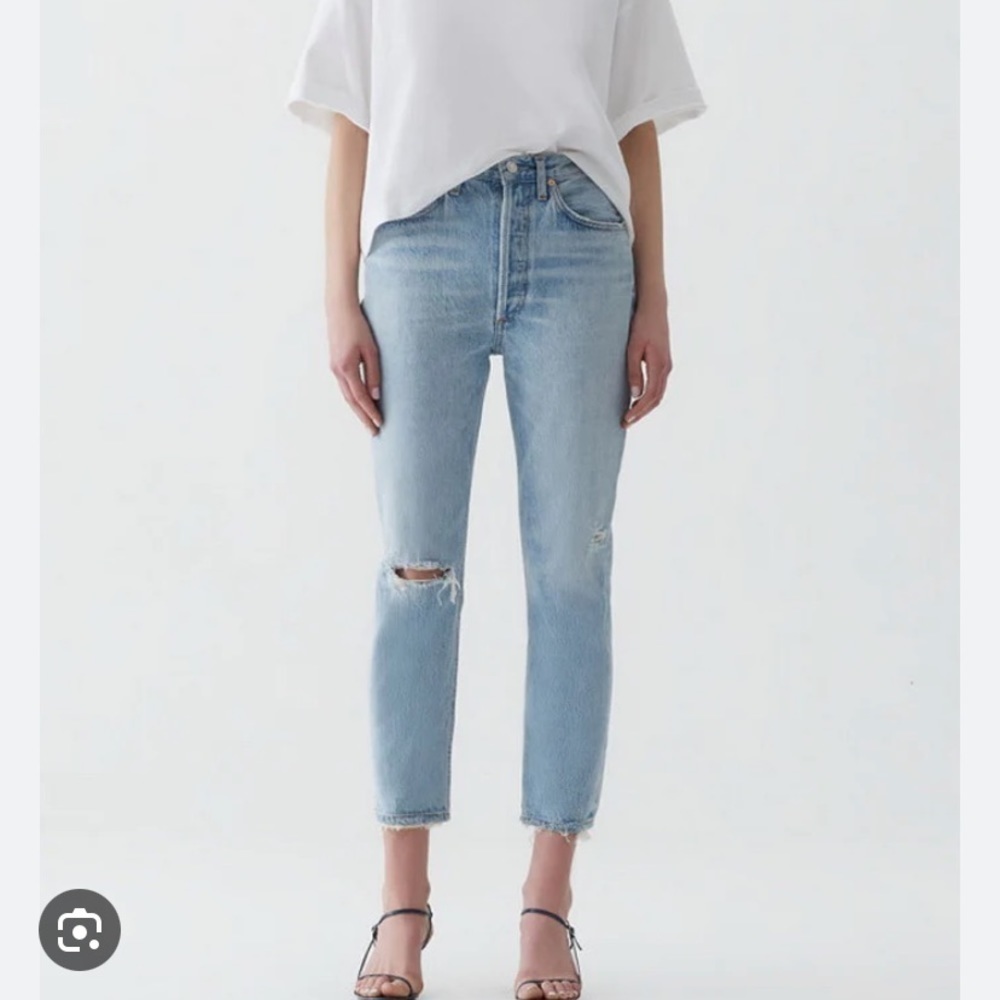 Agolde Women’s Riley Crop Straight Leg Jeans Size 26 Light Wash Button Fly